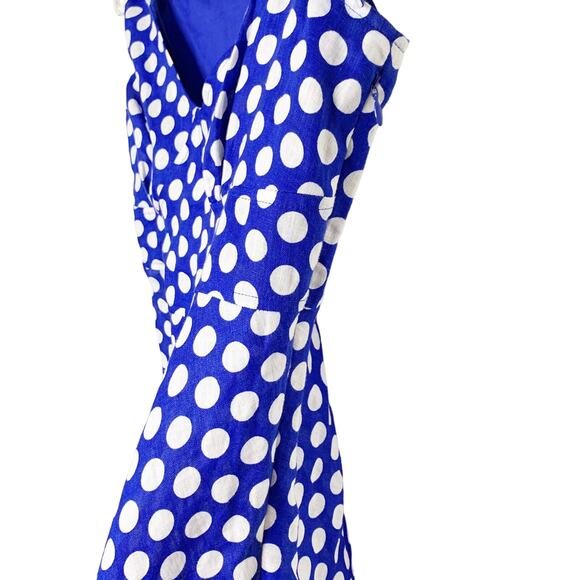 TWEEDS Linen Polka Dot Tank Top V-Neck Knotted-Strap Lined Blue White Size Small - Picture 3 of 6
